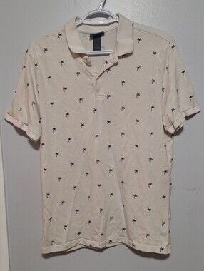 Medium H&M Cream Polo with Tiny Black Palm Print